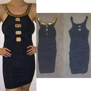 Gold Beaded Cut Out Dress