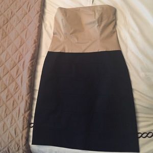 Strapless Theory dress. Khaki and navy.