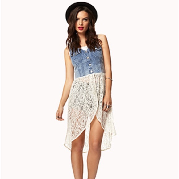 Lace tail denim vest