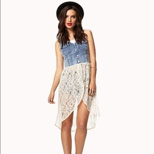 Lace tail denim vest