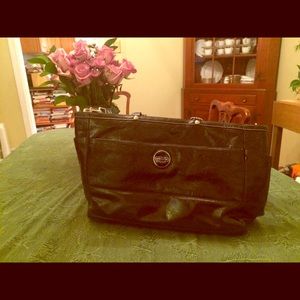 Coach logo black patent leather diaper or work bag