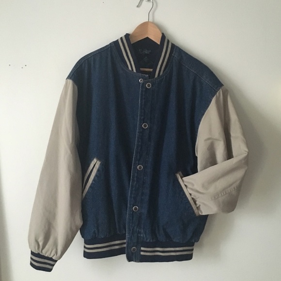 Jackets & Blazers - Vintage Two Tone Denim Baseball Bomber Jacket