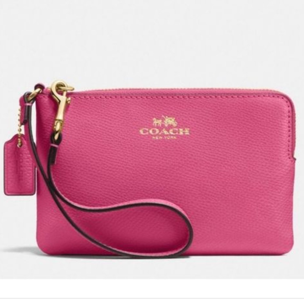 ❌FIRM❌Coach Pink Leather Corner Zip Wristlet - Picture 1 of 4