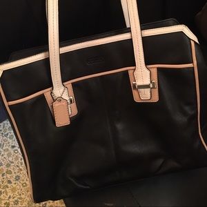 Coach large leather chocolate brown and cream bag
