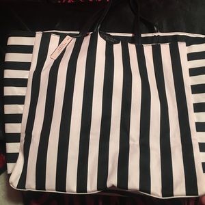 Light Pink & Black Striped Victoria Secret Tote