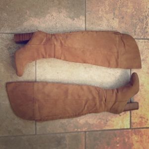 JustFab tan suede over the knee heel boots!