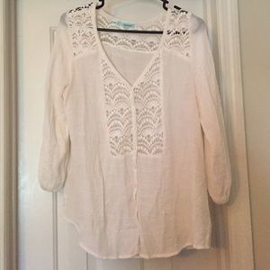 White Button Down Top with Lace