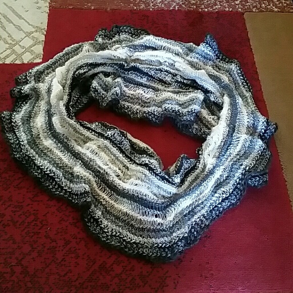 Infinity scarf browns, greys, cream, and white.