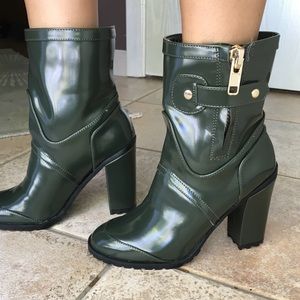 Dark olive rain booties
