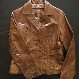 Leather cognac coat