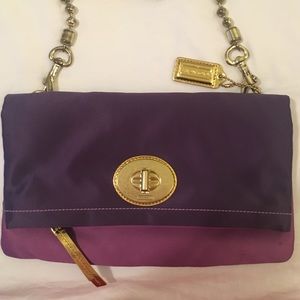 COACH purple satin clutch