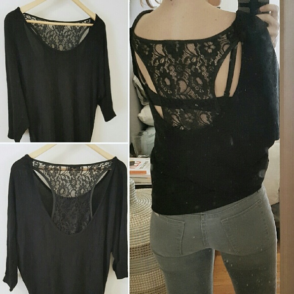Express Sweaters - Black sweater with lace racer back