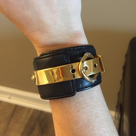 Henri Bendel leather and gold bangle bracelet