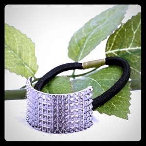 Silver metal spike punk style ponytail holder