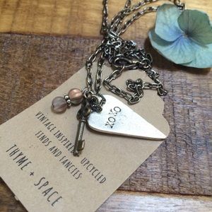 Hand Stamped 💜 Silver Heart Pendant Necklace Boho