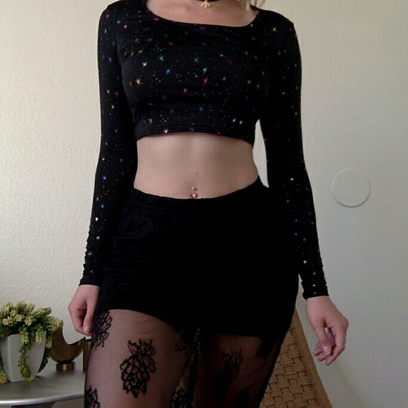 NWOT Sparkly Rainbow Starry Sky Crop Top