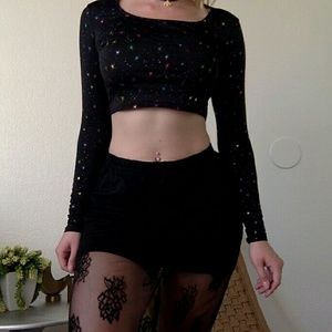 NWOT Sparkly Rainbow Starry Sky Crop Top