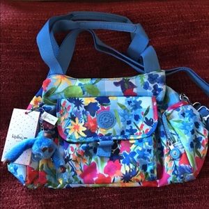 *NWT* Kipling Blue Multi-Floral Felix Purse