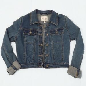 Denim and lace crop jacket