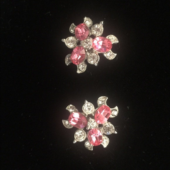 Vintage Pink & White Stone Pierced Earrings