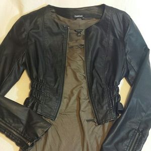 Bebe cropped faux leather jacket, black
