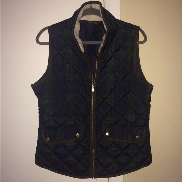 British Khaki navy and green plaid puffer vest
