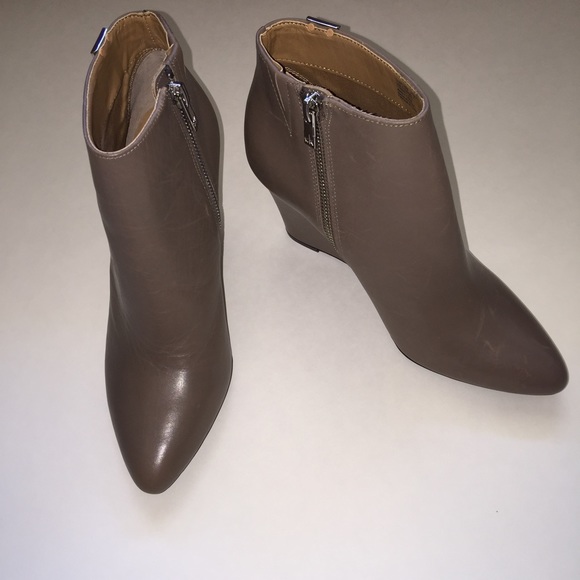 Calvin Klein Taupe Leather Wedge Booties - Picture 3 of 4