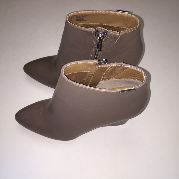 Calvin Klein Taupe Leather Wedge Booties - Picture 2 of 4