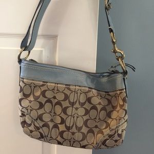 Coach shoulder bag- chambray-colored leather trim.