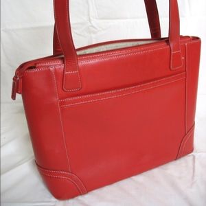 Red Leather Computer Bag / Tote