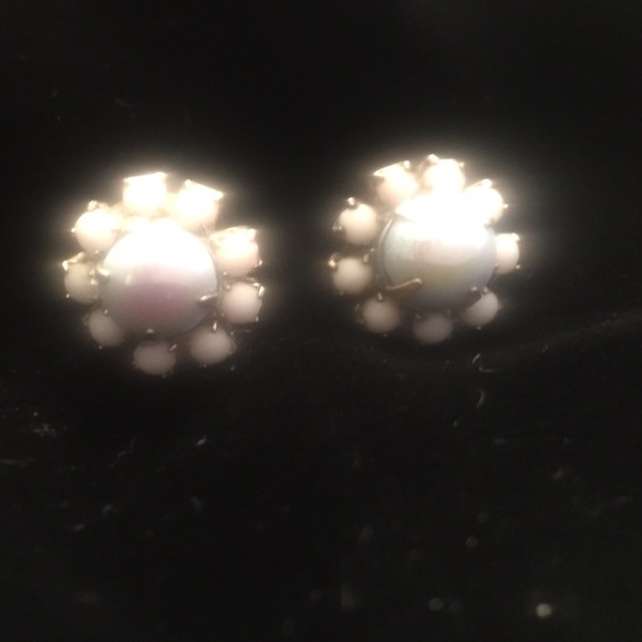 Vintage Faux Opal & Pearl Stud Earrings