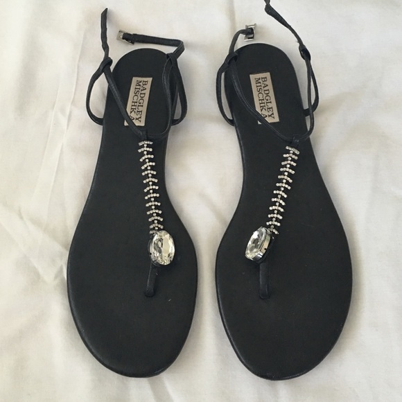 Badgley Mischka Black White Stone Strap Sandal