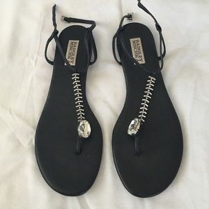 Badgley Mischka Black White Stone Strap Sandal