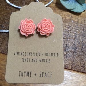 Vintage inspired rose post earrings pink