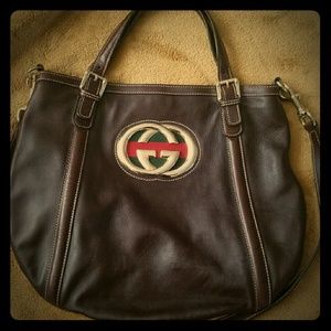 Gucci Britt Web Convertible Satchel Leather