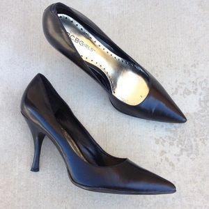 BCBG black leather heels