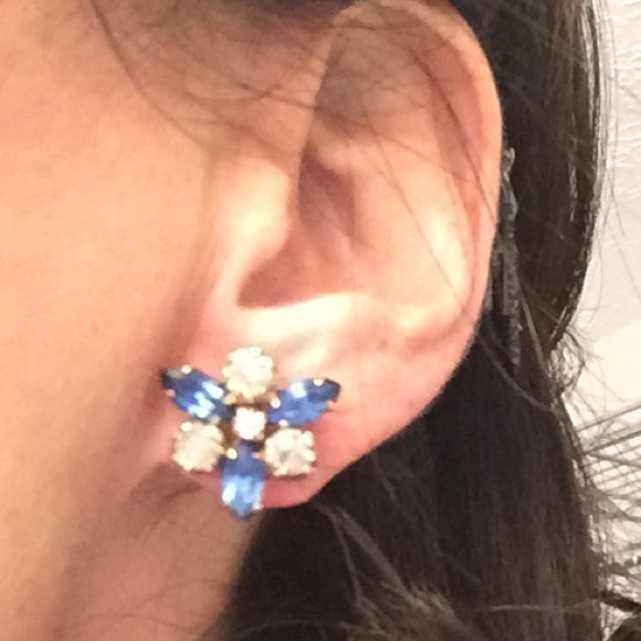Vintage Blue & Clear Stone Earrings