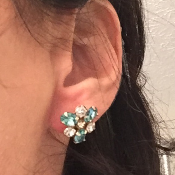Vintage Light Blue & Clear Stone Earrings