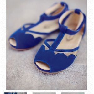 Blue girls flat peep toe