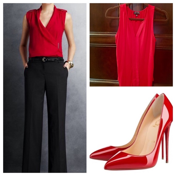 THE LIMITED sleeveless RED top pleated v neck