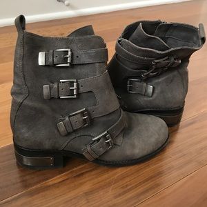Gray Vince Camuto Leather Boots with Buckles