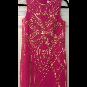 Versace Pink and Gold Studded Shift Dress NWT