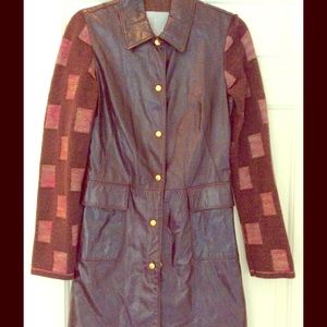 Missoni Leather Coat with signature knit sleeves