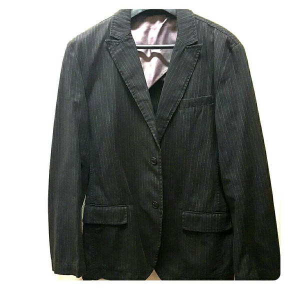 French Connection Black Pinstripe port Coat