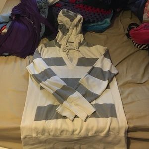 Long  striped with and gray hoodie