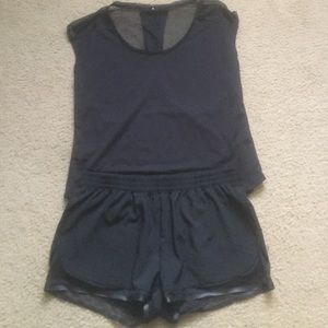 Black mesh fabletics workout outfit