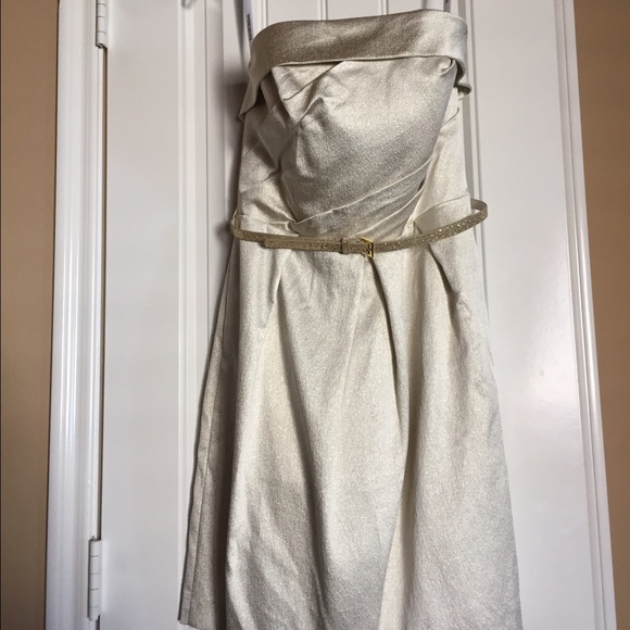 David's Bridal Strapless Gold Dress w/ Pockets!