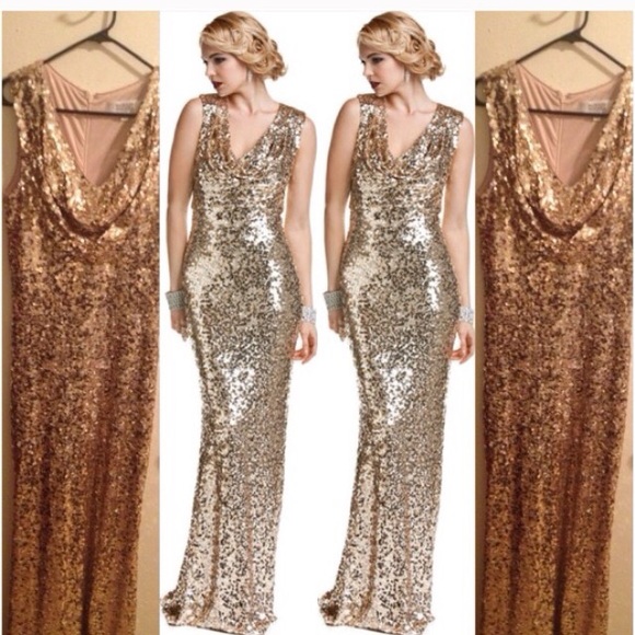 Badgley Mischka Drape Neck Gown