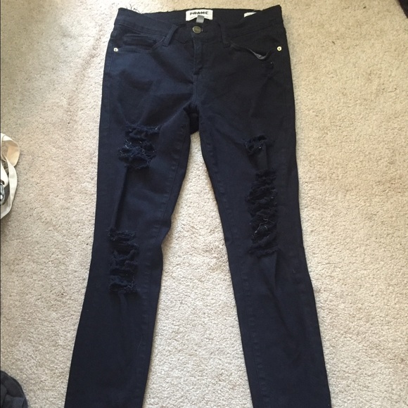 Frame denim designer black ripped jeans