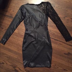 Leather (faux) Black Dress, with laser cut sleeve